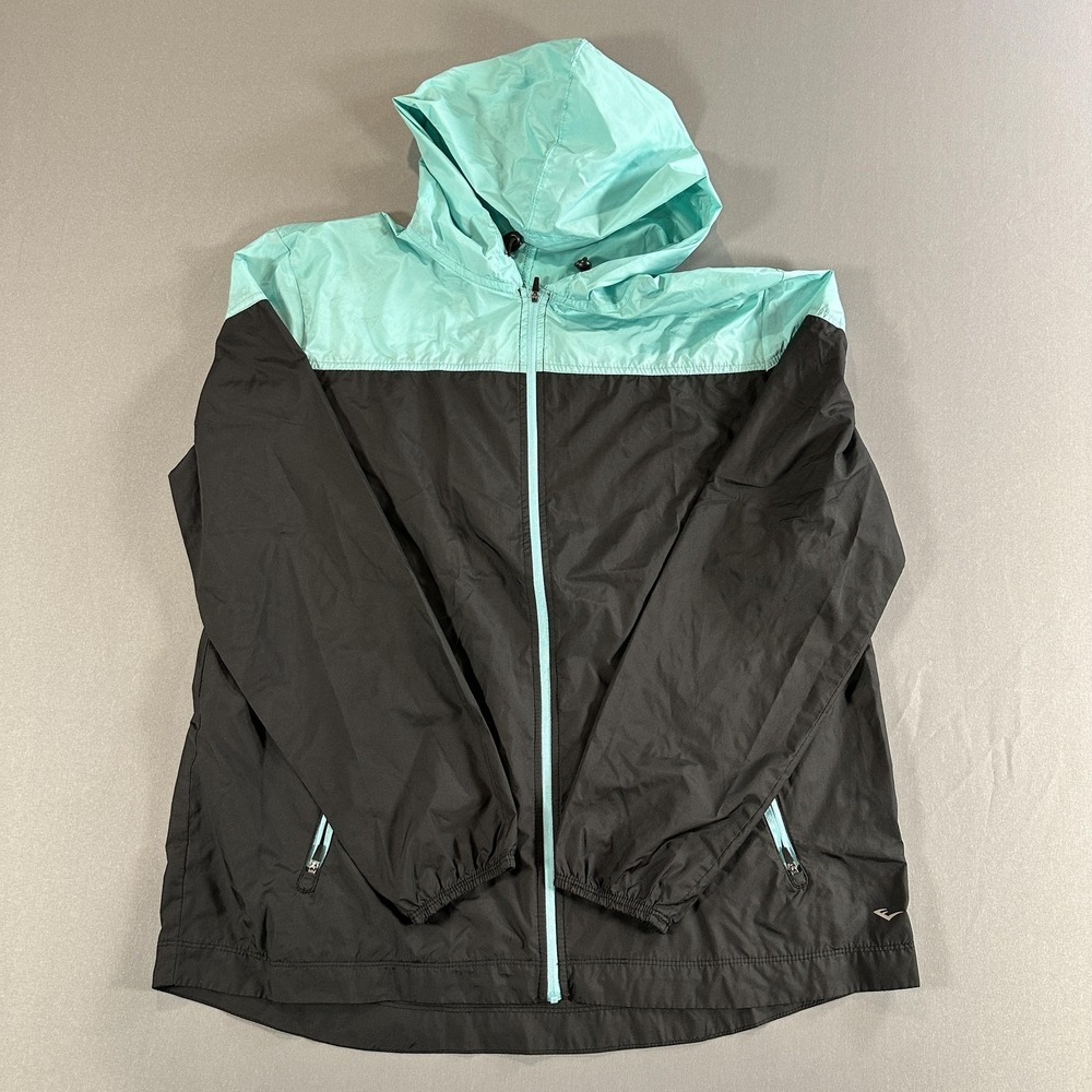 Everlast‎ Jacket Mens XL Black Green Colorblock Hooded Zip Windbreaker 1000U-CL